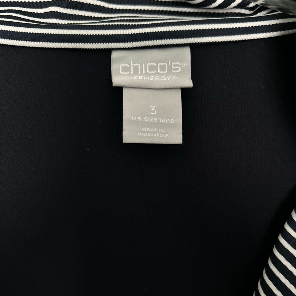 Chico's NWT Zenergy navy/navy-stripped zipper-pullover top in Size 3 (16/18). - Picture 2 of 7